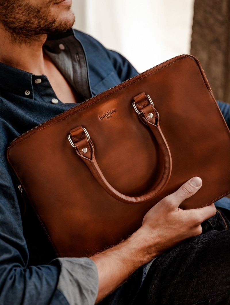 Brown Leather Slim Briefcase - Men's Briefcase from Satchel & Page